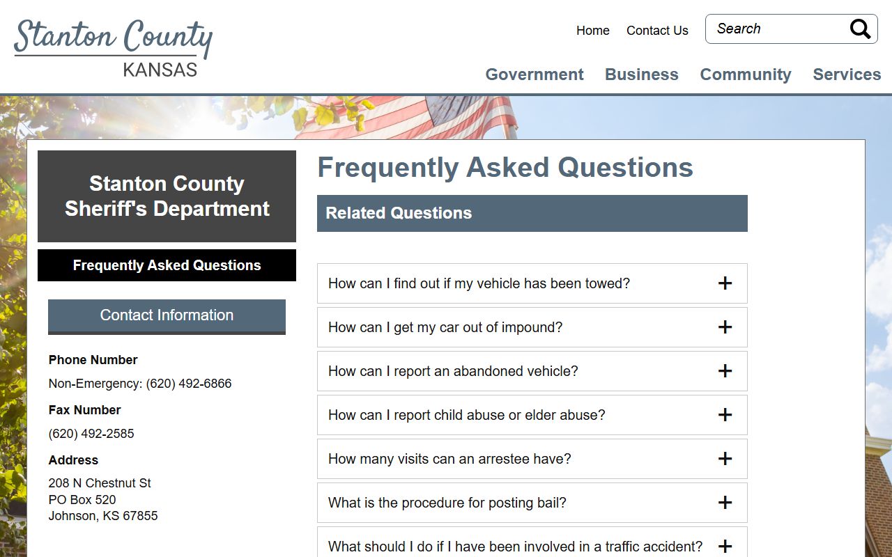 Stanton County inmate population sheriff FAQ custody guidance