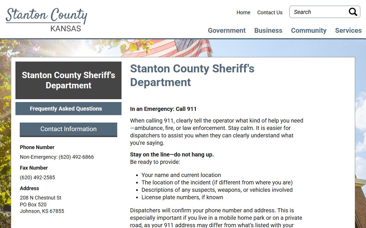 Official Stanton County Sheriff's Department contact page
